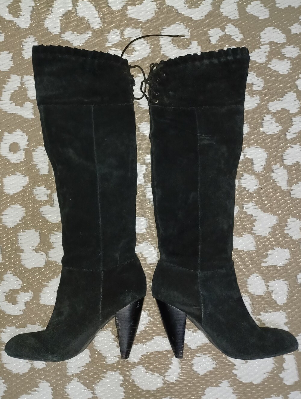 Women’s Black Suede Knee-High Heeled Boots